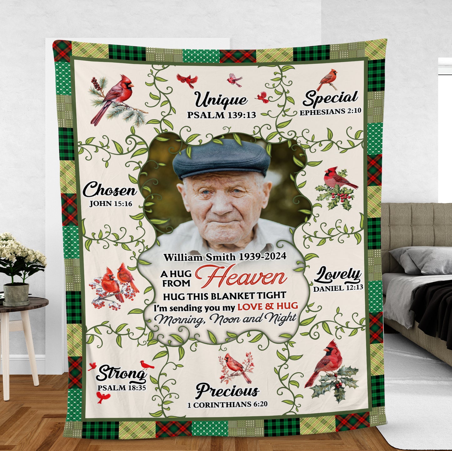 Love and Hug From Heaven - Custom Photo Sympathy Gift - Personalized Memorial Custom Blanket