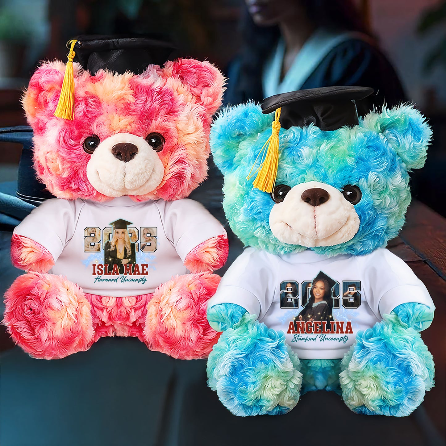 2025 Graduation Teddy Bear Plush - Custom Photo and Name - Graduate Bear With Cap
