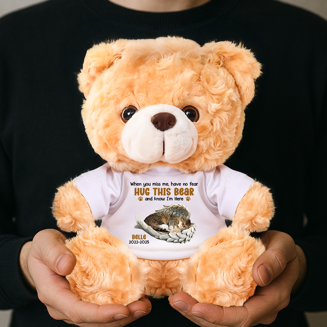 Hug This Bear Know I'm Here - Personalized Pet Memorial Bear Plush - Custom Name and Photo Teddy Bear