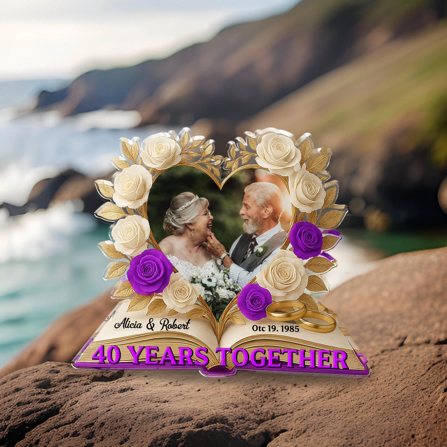 Happy Anniversary - Custom Name and Couple Photo - Custom Shape Acrylic Block Plaque