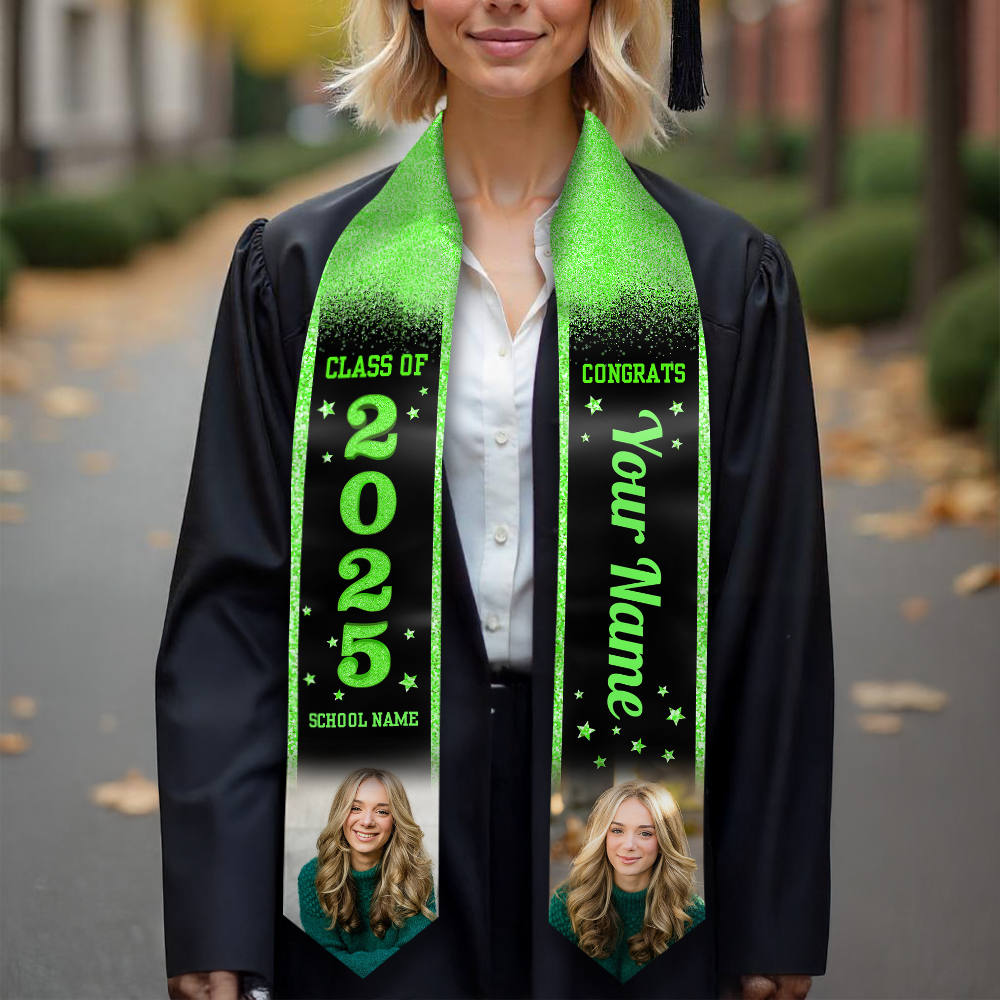 Class of 2025 Graduation Stole With Photo and School Name - Personalized Gift For Graduation