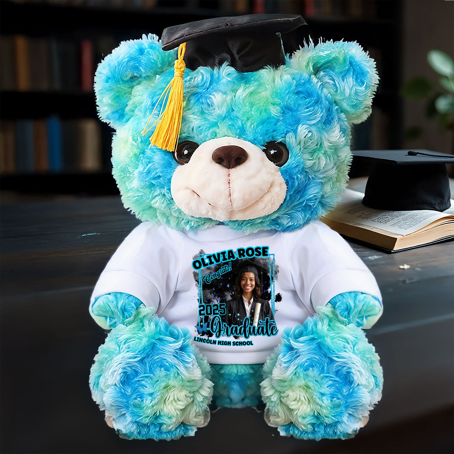 2025 Congrats Graduation Teddy Bear Plush - Custom Photo and Name - Graduate Bear With Cap