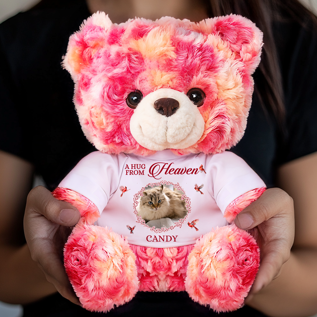A Hug From Heaven - Personalized Pet Memorial Bear Plush - Custom Photo and Name Teddy Bear