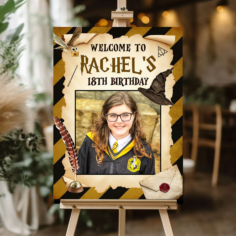 Personalized Magic School Style Sign - Custom Name & Photo Law Sign - Birthday Party Welcome Sign