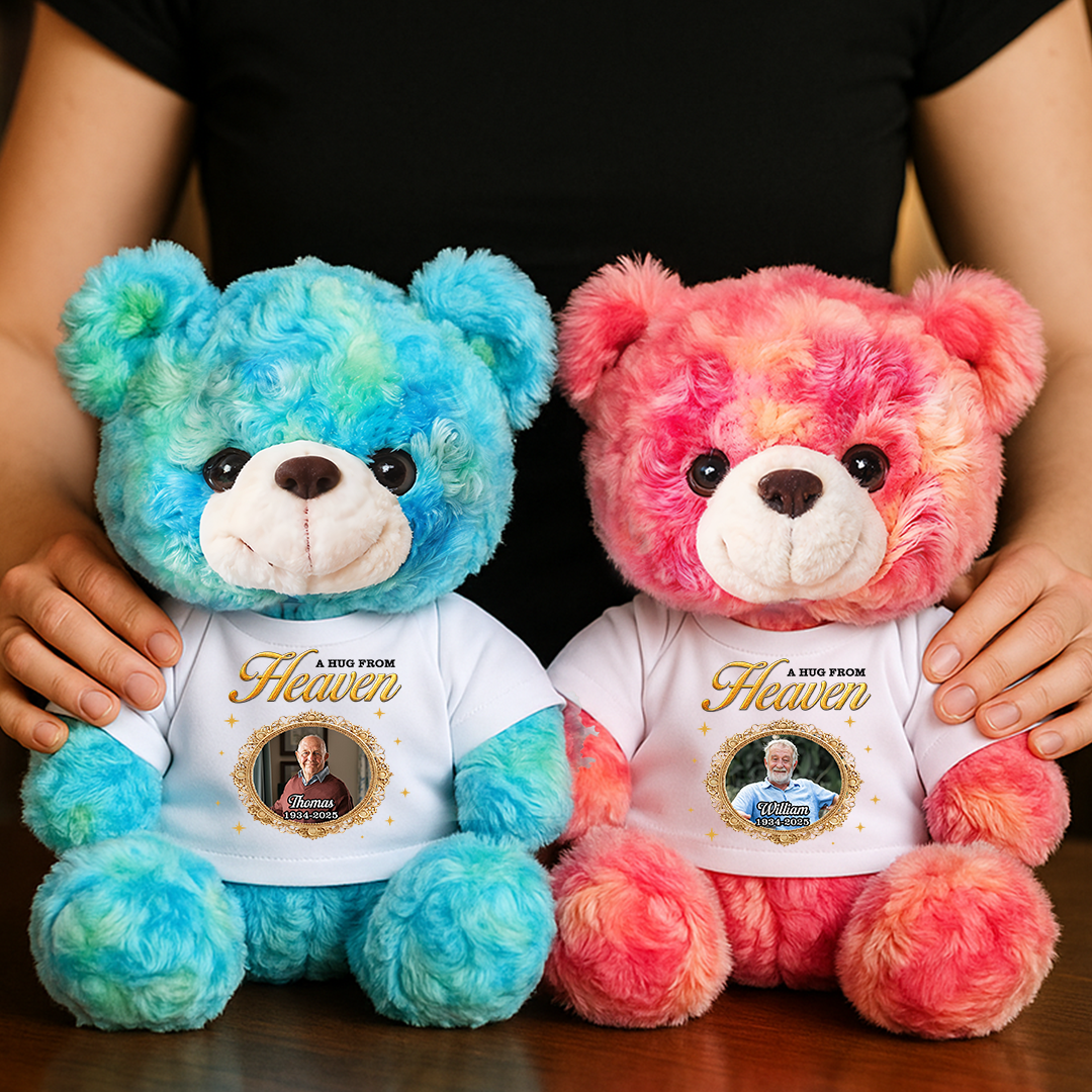 Memorial Teddy Bear - A Cuddle From Heaven - Custom Name and Photo Teddy Bear