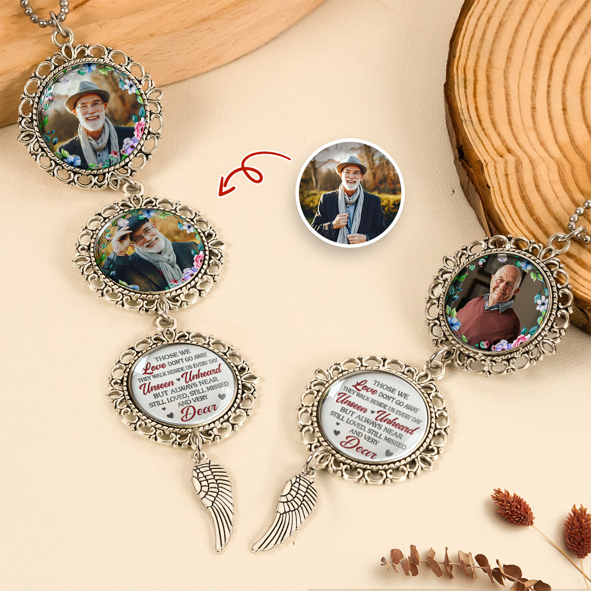 Custom Photo Memorial Gift - Personalized Photo Car Ornament With Charm