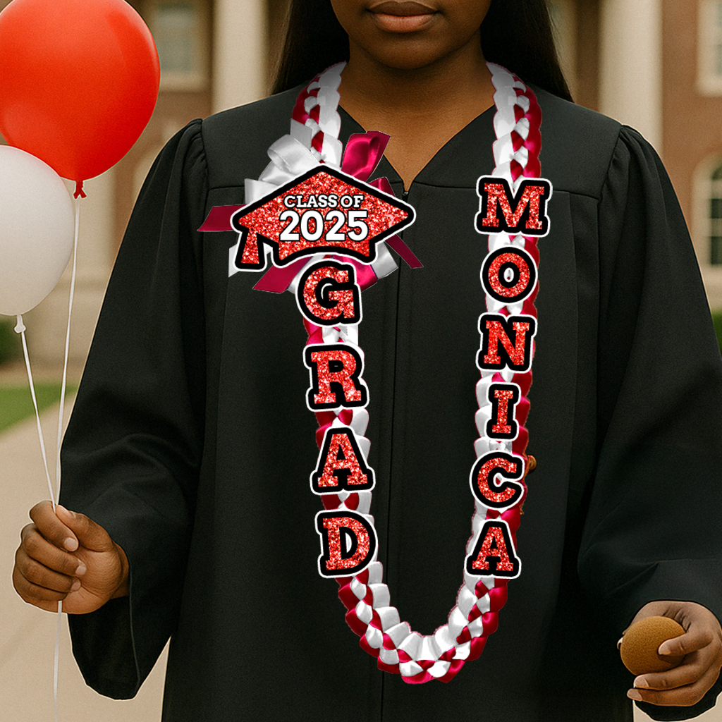 Glitter 2025 Graduation Lei Custom Name and Photo - Personalized Graduation Lei - Senior 2025