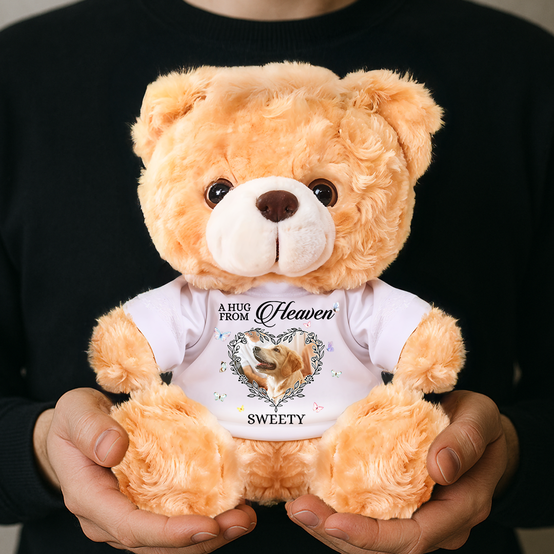 A Hug From Heaven - Personalized Pet Memorial Bear Plush - Custom Photo and Name Teddy Bear