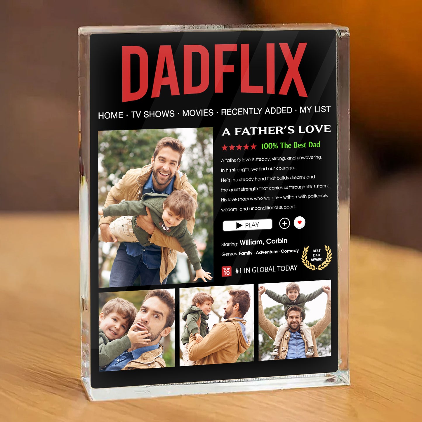 Dadflix - Custom Photo and Name Personalized Acrylic Block Plaque