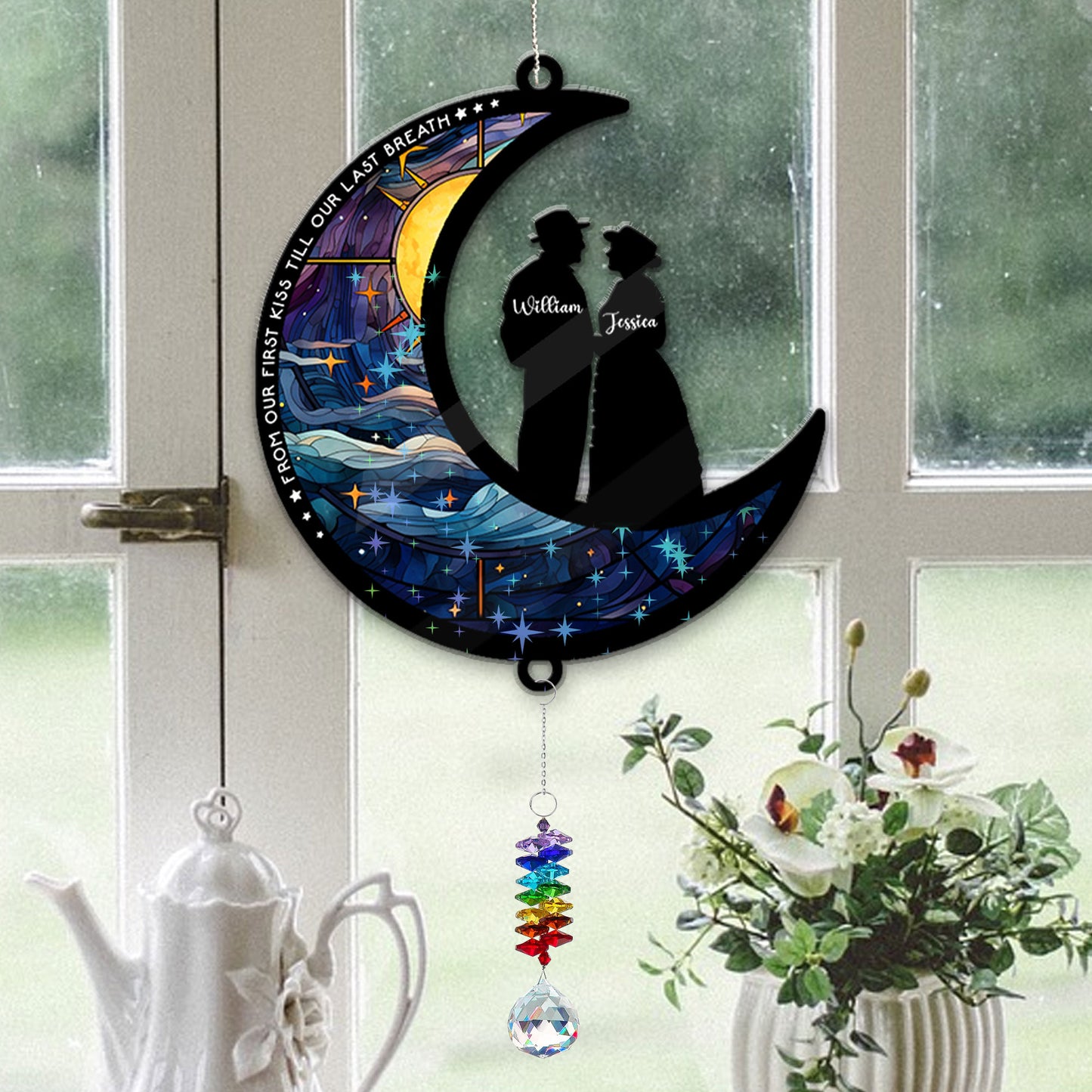 Our First Kiss And Last Breath - Ornament Hanging Piece With Crystal Charm - Couple Gift