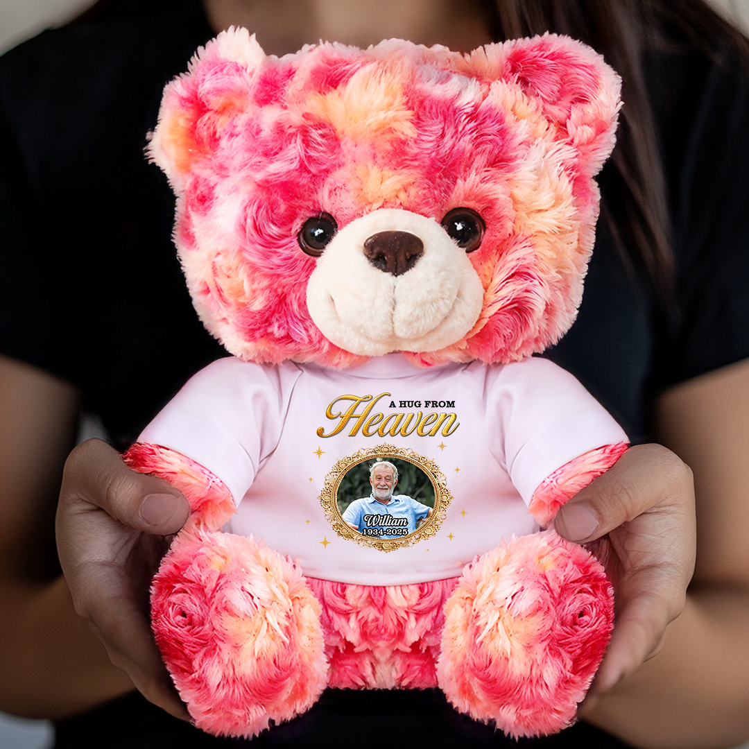 Memorial Teddy Bear - A Cuddle From Heaven - Custom Name and Photo Teddy Bear
