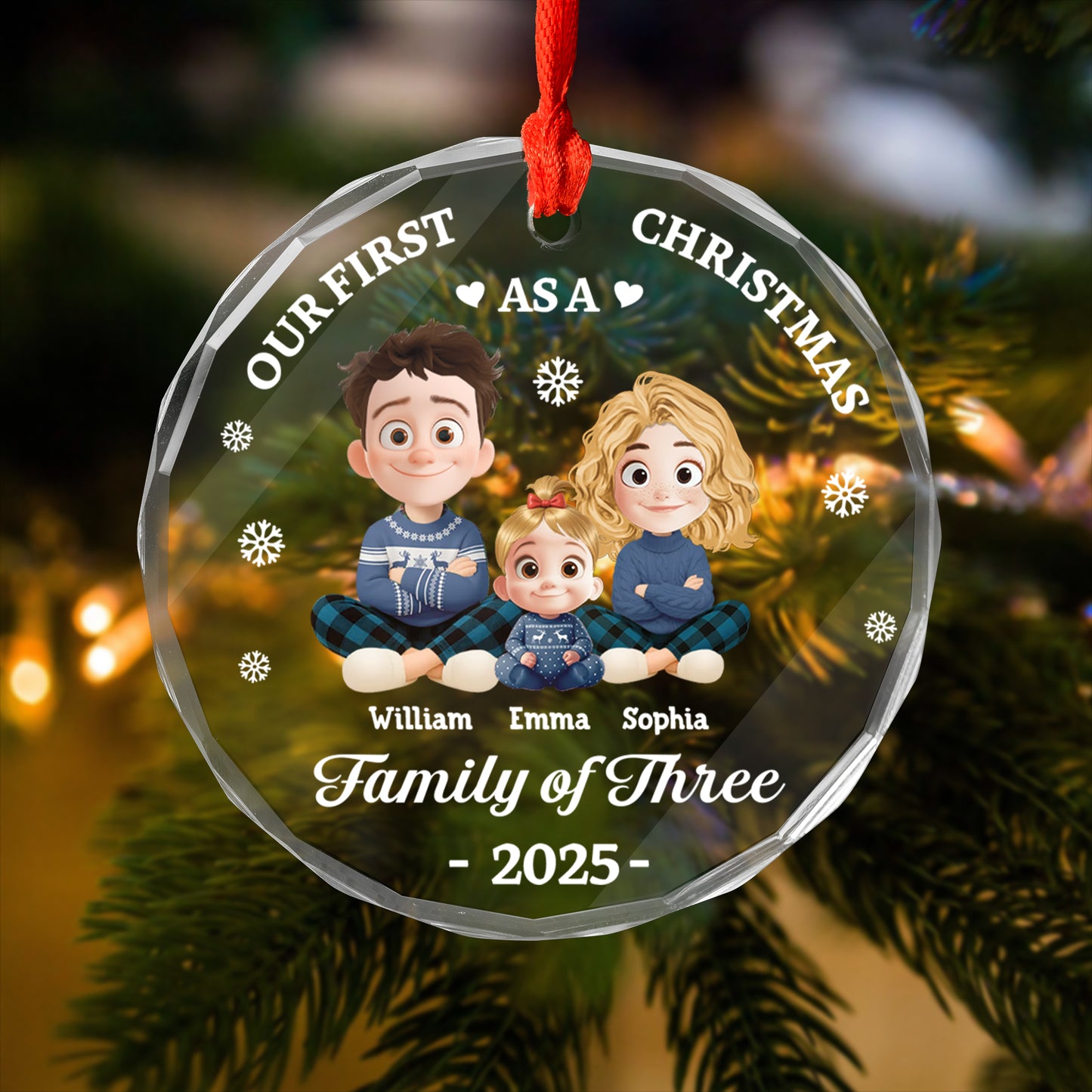 Our First Christmas - Custom Name and Appearance - Personalized Custom Glass Ornament