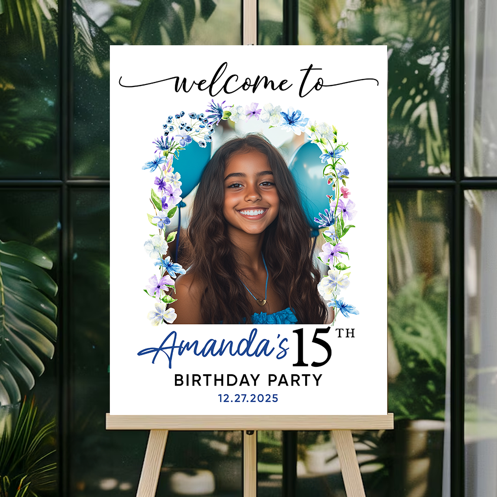 Welcome Birthday Party Sign - Custom Name & Photo Law Sign - Welcome To My Birthday Sign