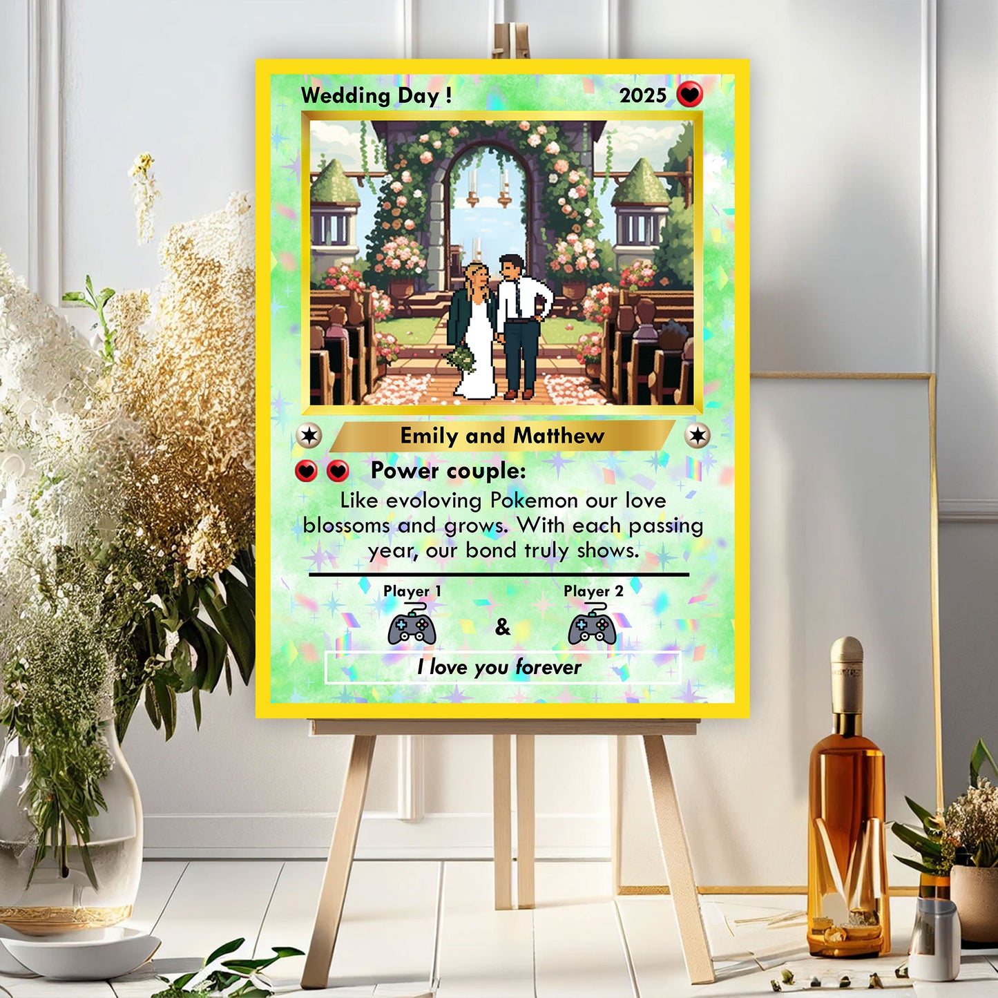 Wedding Welcome Sign - Pixel Style Art - Custom Name and Photo Wedding Law Sign