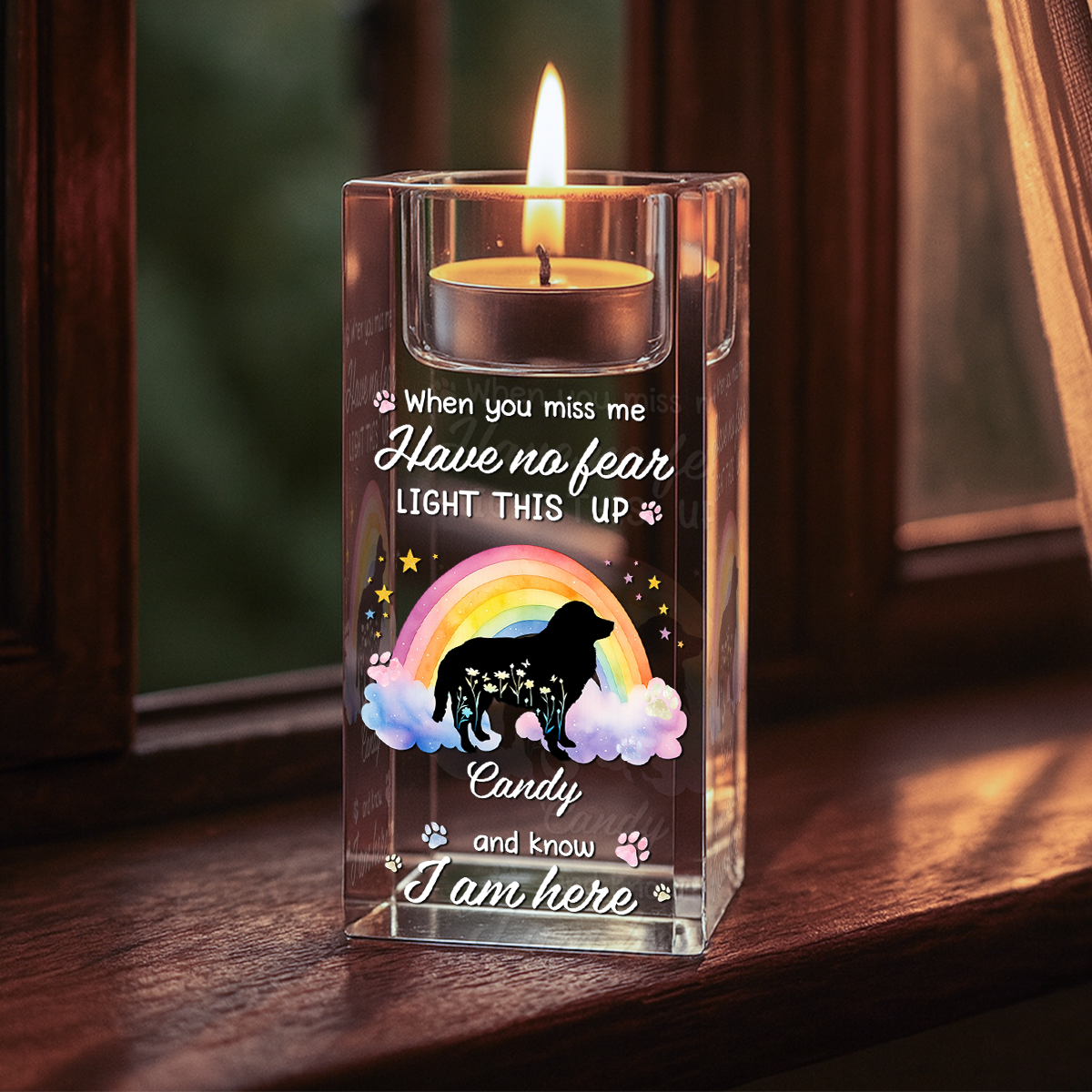 When You Miss Me Light This Up - Personalized Crystal Candle Holder - Pet Memorial