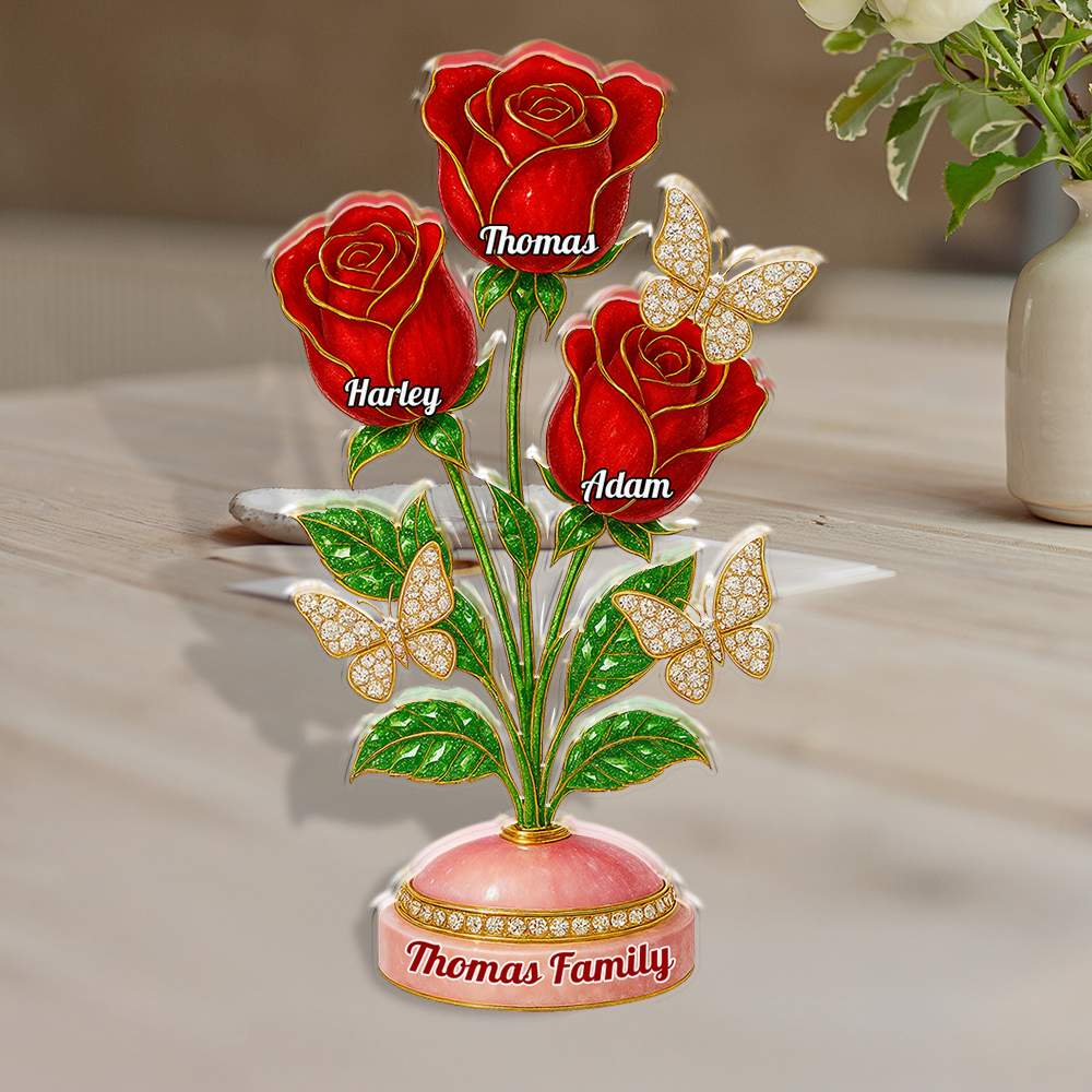 Family Flower - Personalized Custom Shaped Acrylic Plaque - Rose