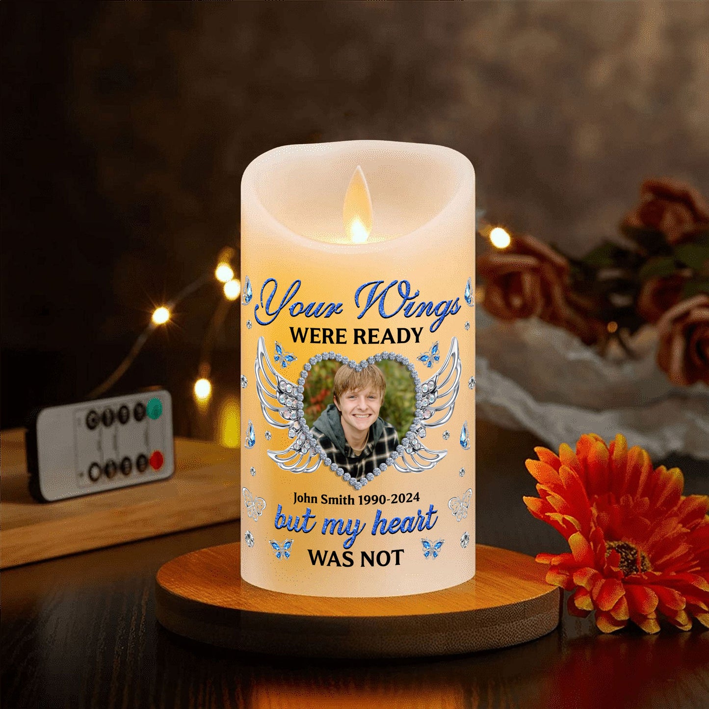 Custom Name and Photo Memorial Gift - Personalizes Memorial Photo LED Candle - Memorial Gift
