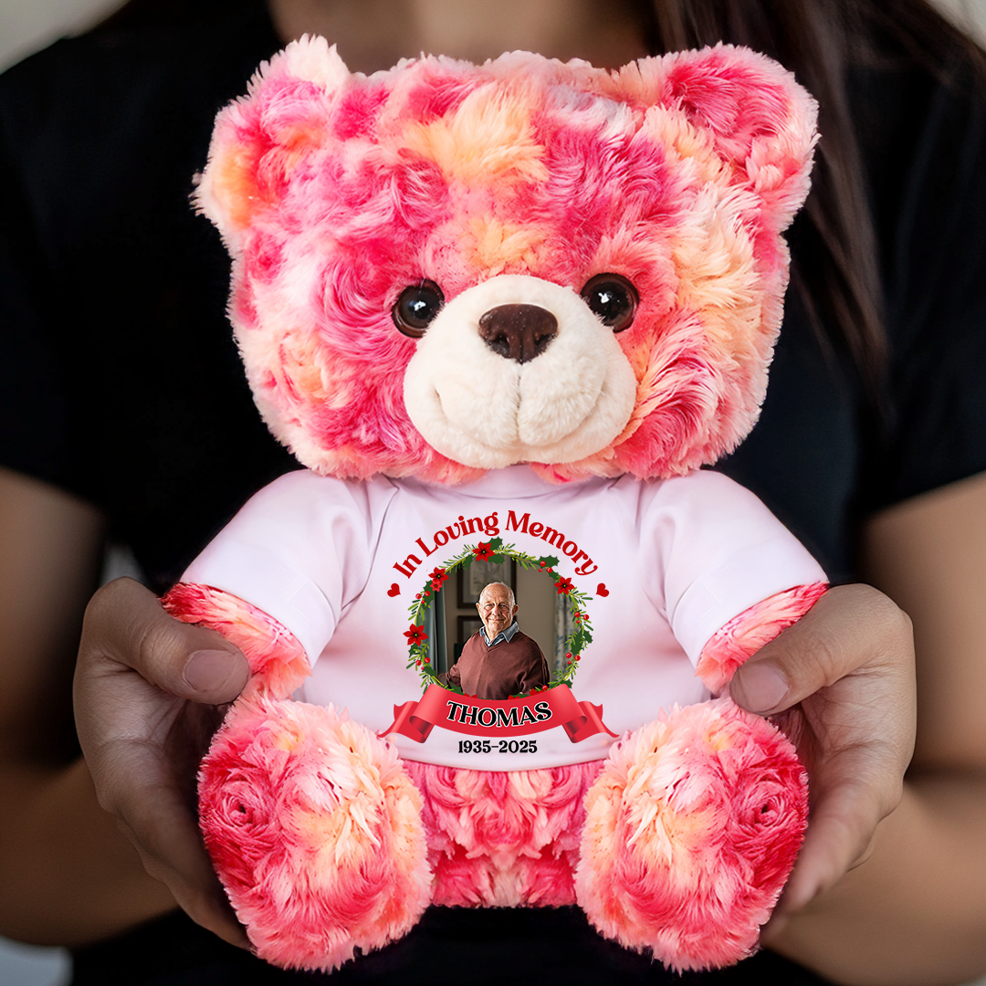 In Loving Memory - Personalized Memorial Bear Plush - Custom Name and Photo Teddy Bear
