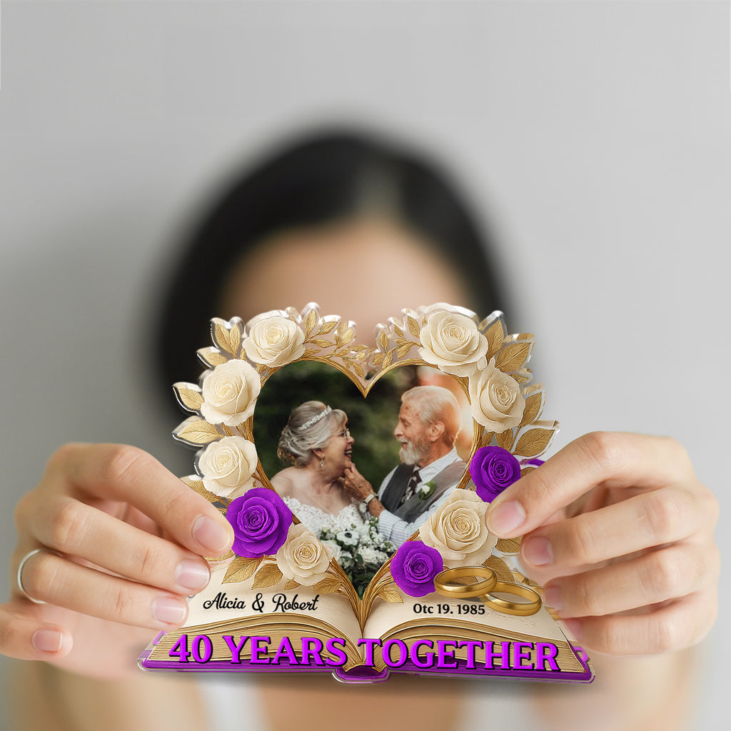Happy Anniversary - Custom Name and Couple Photo - Custom Shape Acrylic Block Plaque