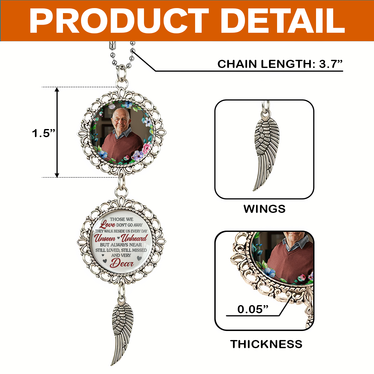 Custom Photo Memorial Gift - Personalized Photo Car Ornament With Charm