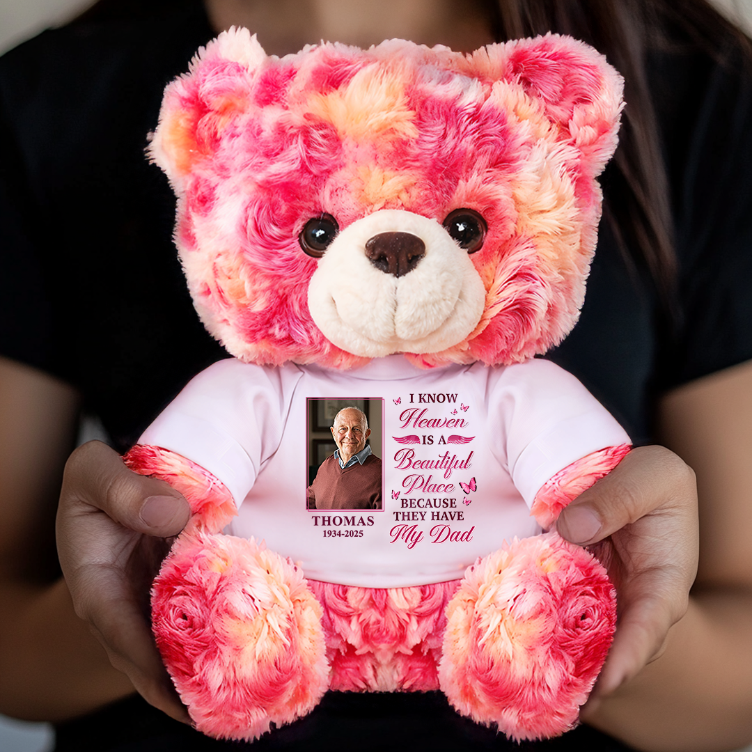 Heaven Is A Beautiful Place - Custom Name and Photo - Personalized Pet Memorial Bear Plush