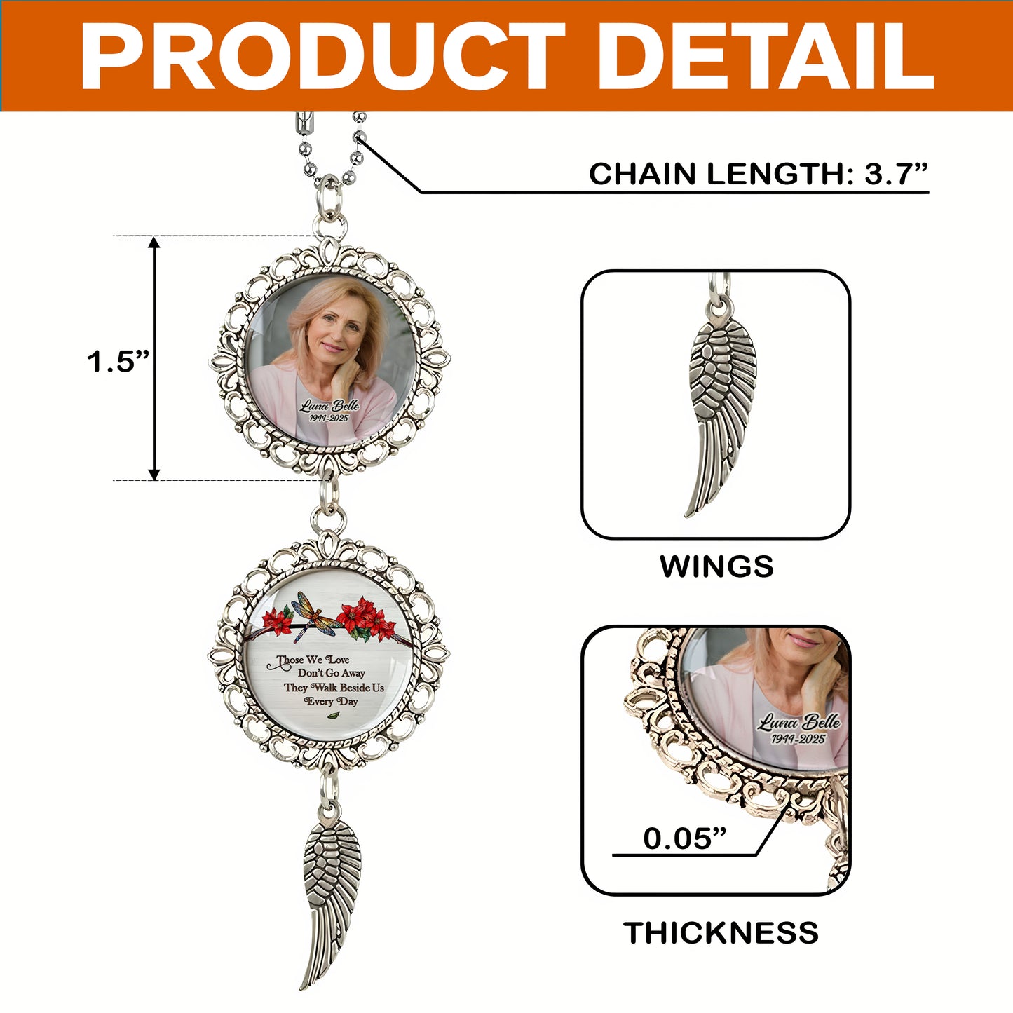 Forever In Our Hearts - Personalized Photo Car Ornament With Charm