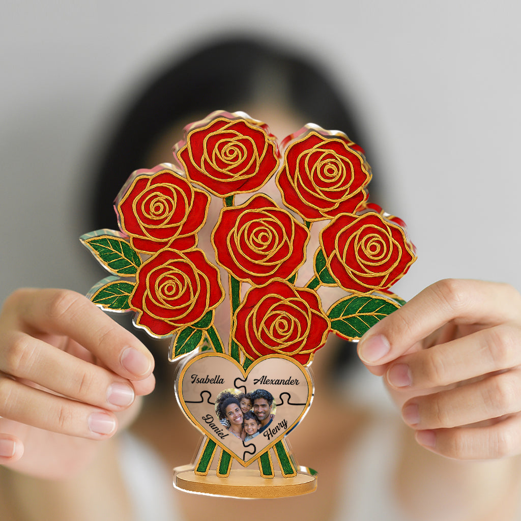 Family Rose Photo - Custom Photo and Name Family Gift - Custom Shape Acrylic Block Plaque