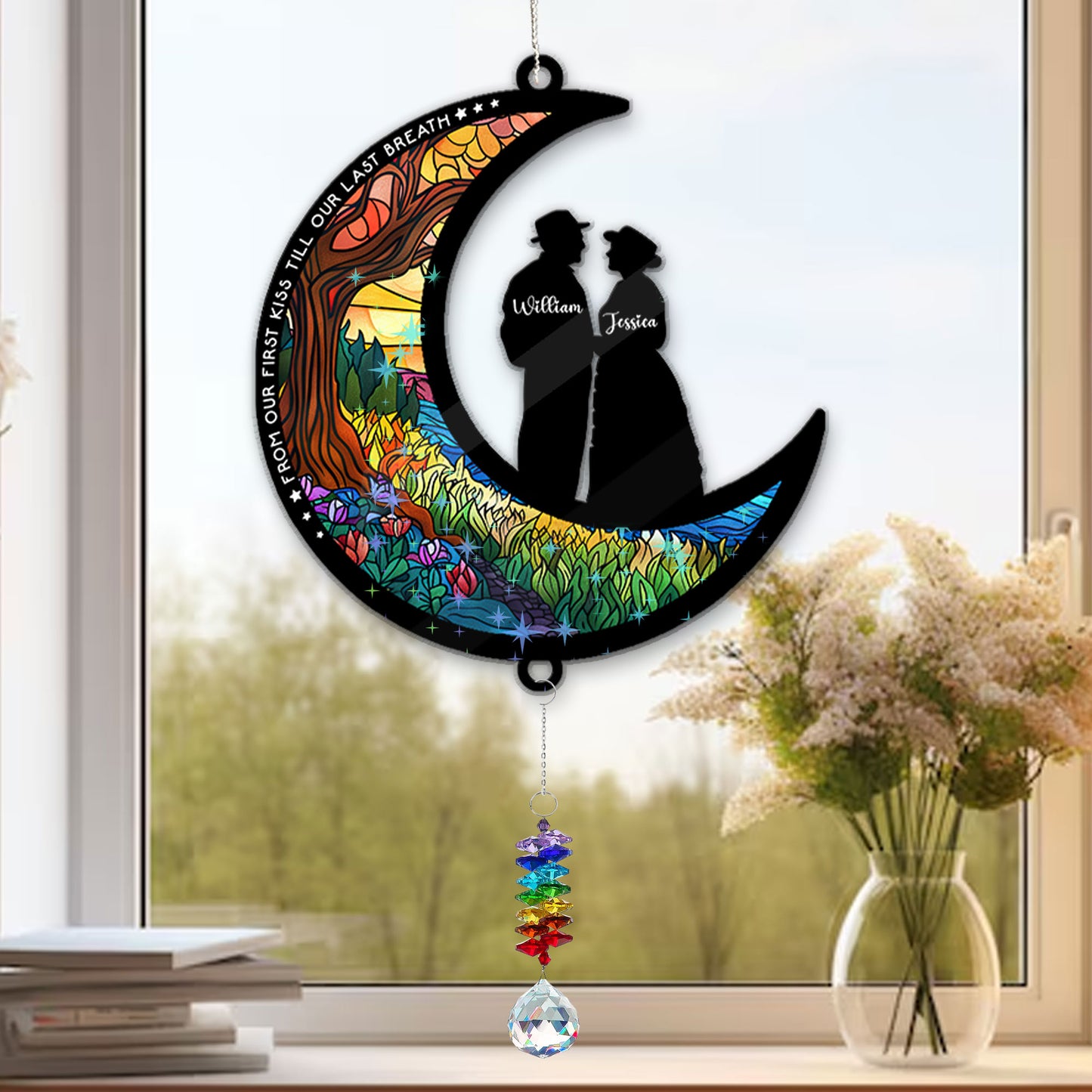 Our First Kiss And Last Breath - Ornament Hanging Piece With Crystal Charm - Couple Gift