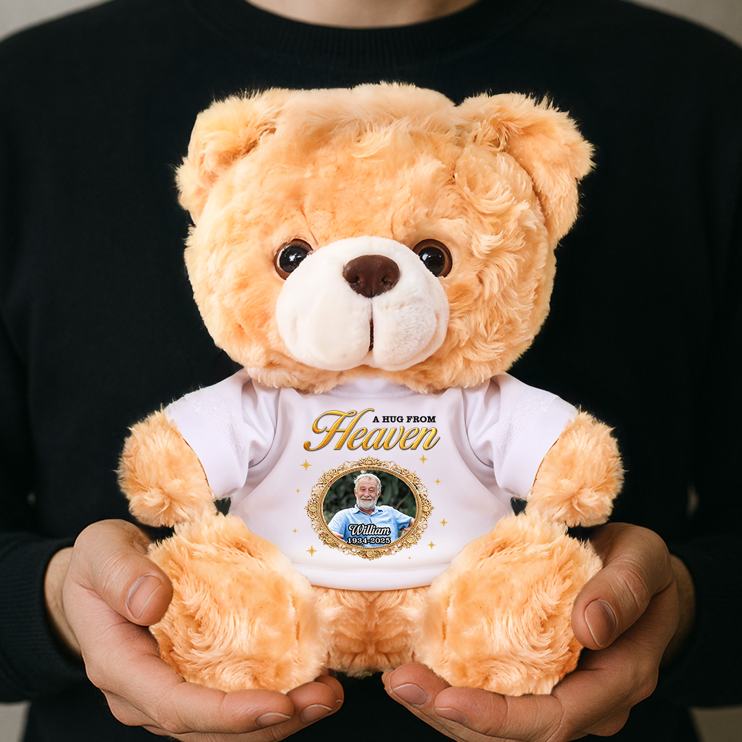 Memorial Teddy Bear - A Cuddle From Heaven - Custom Name and Photo Teddy Bear
