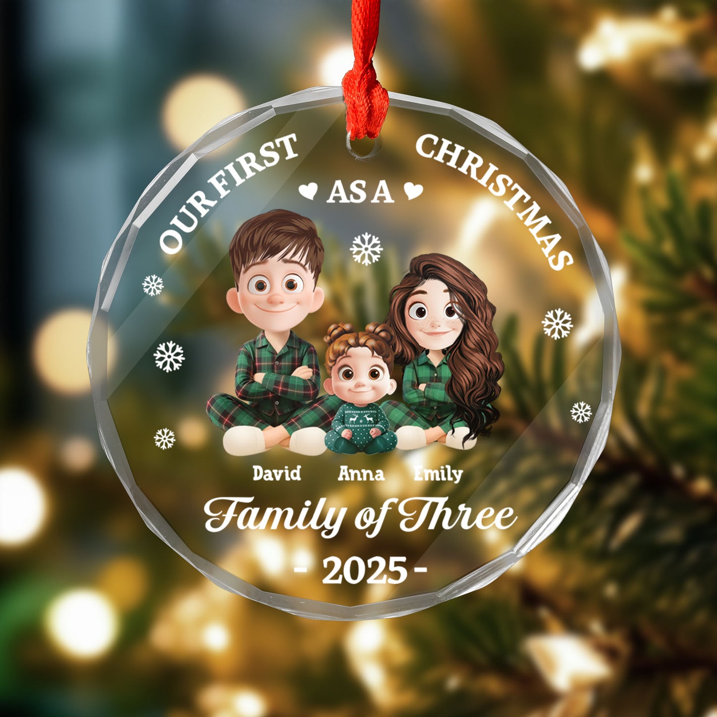 Our First Christmas - Custom Name and Appearance - Personalized Custom Glass Ornament