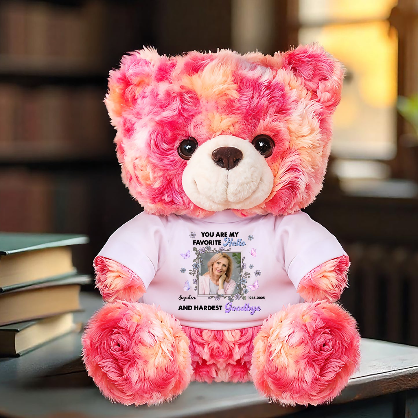 You Are My Favorite Hello - Personalized Memorial Bear Plush - Custom Name and Photo Teddy Bear