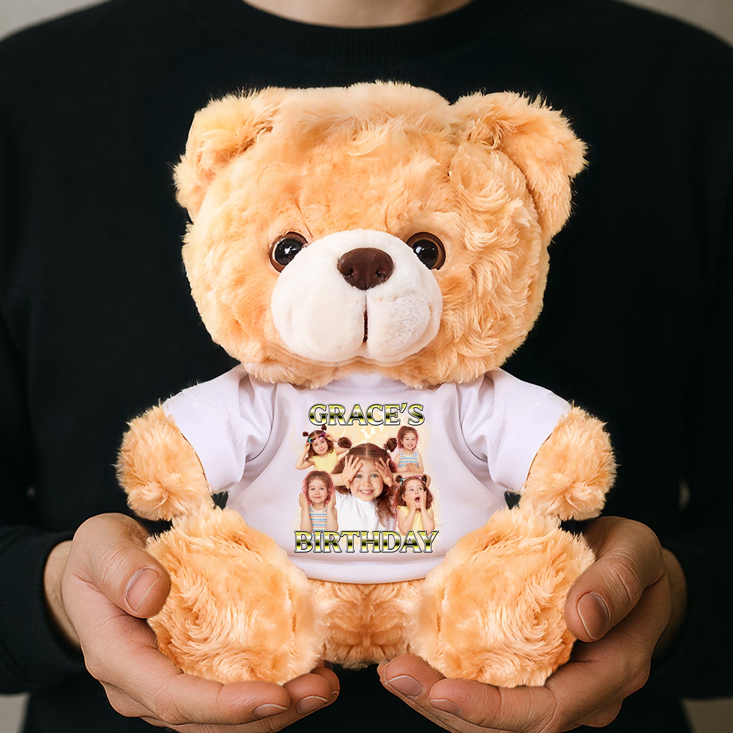 Birthday Teddy Bear Plush - Custom Photo and Name - Personalized Plush Bear