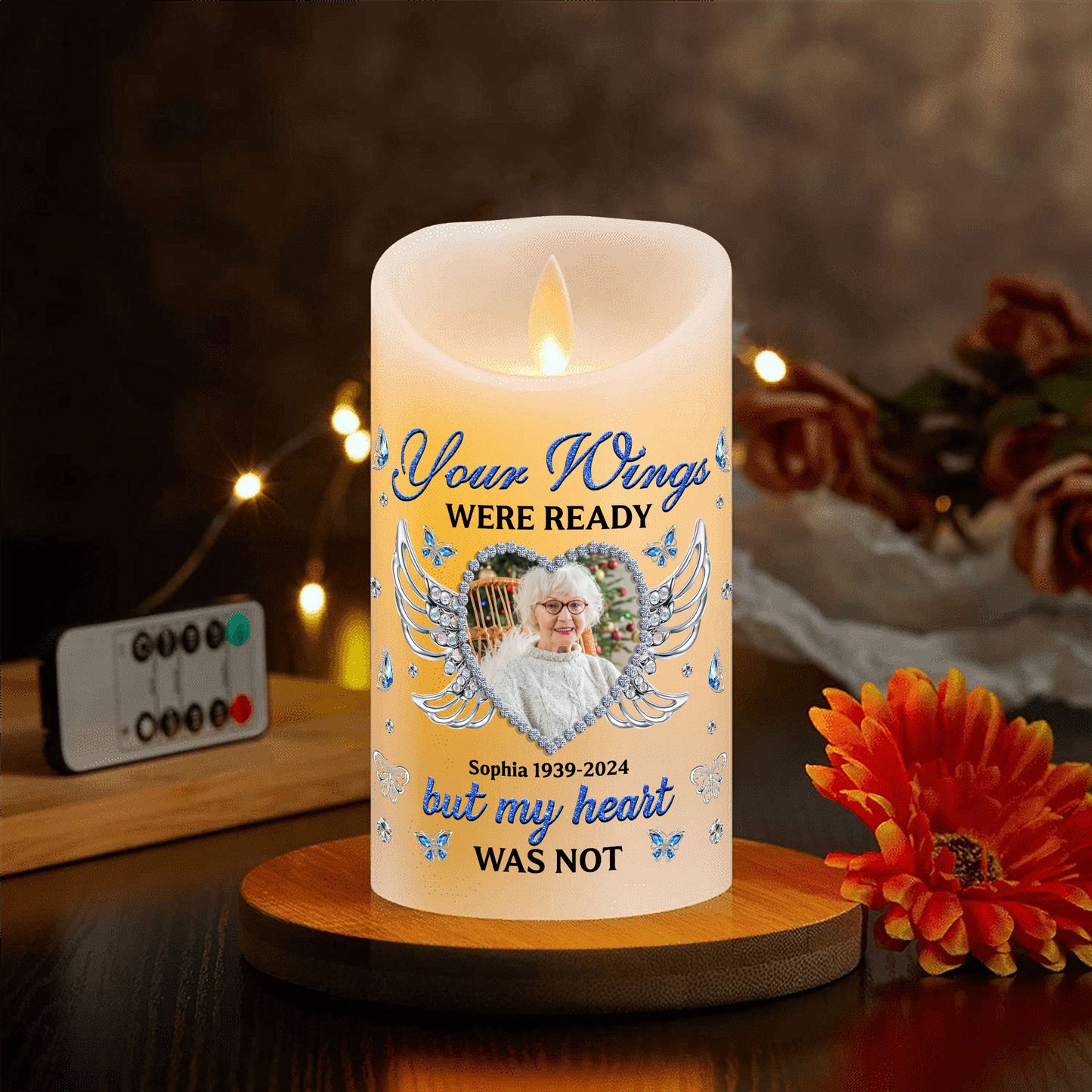 Custom Name and Photo Memorial Gift - Personalizes Memorial Photo LED Candle - Memorial Gift