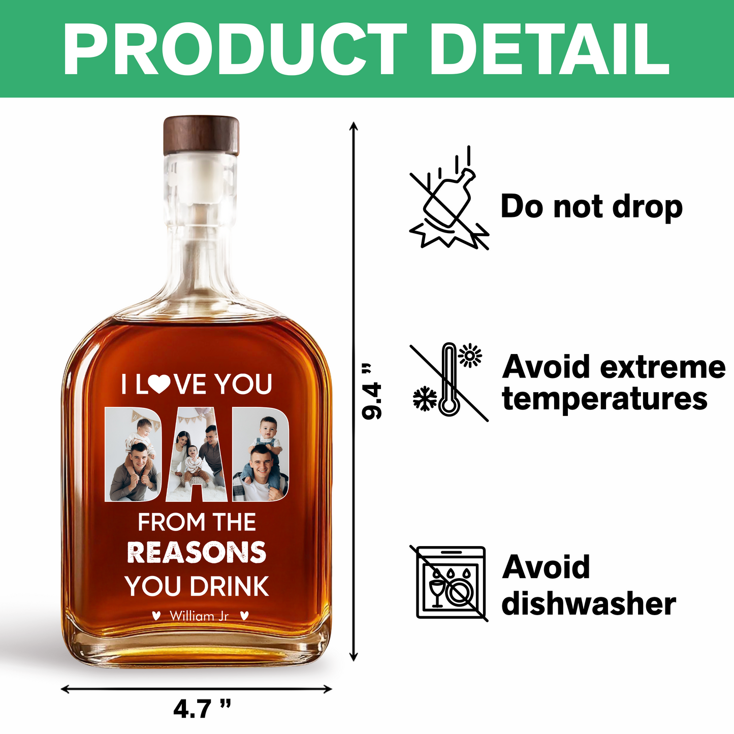 I Love You Dad - Family Personalized Custom Whiskey Bottle