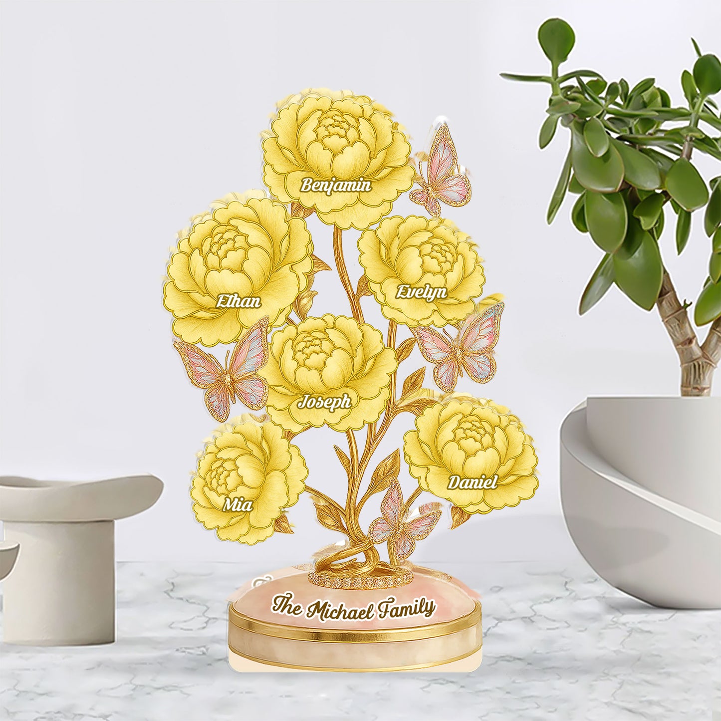 Our Family Flower - Personalized Custom Shaped Acrylic Plaque - Peony Flowers