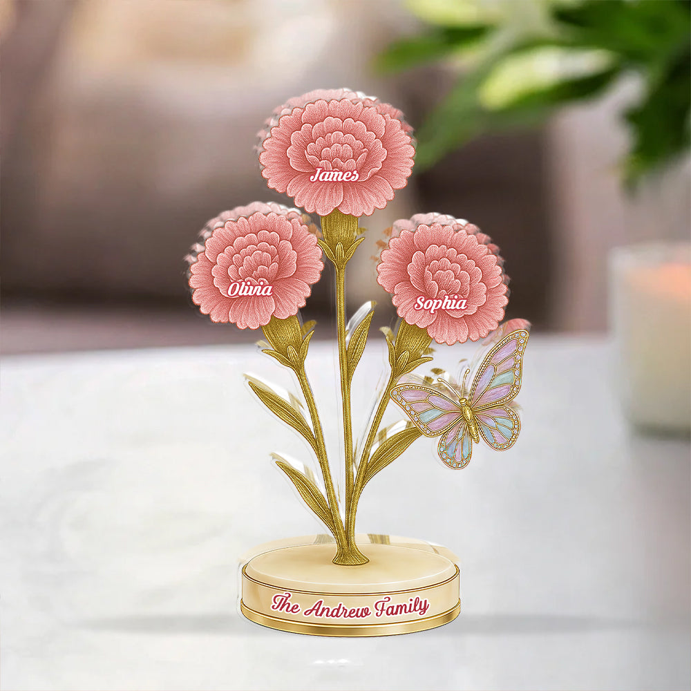 Our Family Flower - Personalized Custom Shaped Acrylic Plaque - Carnation Flowers