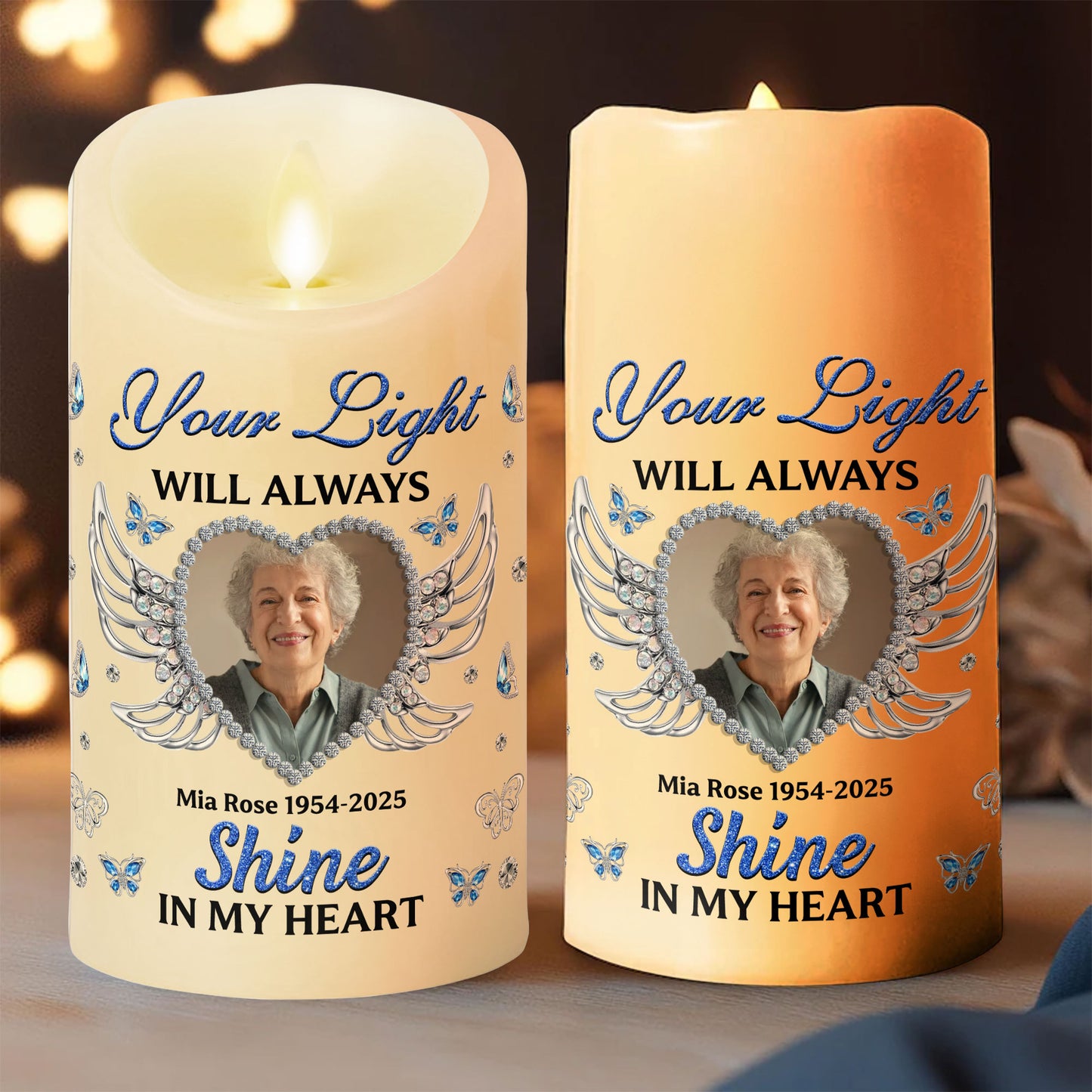 Custom Name and Photo Memorial Gift - Personalizes Memorial Photo LED Candle - Memorial Gift