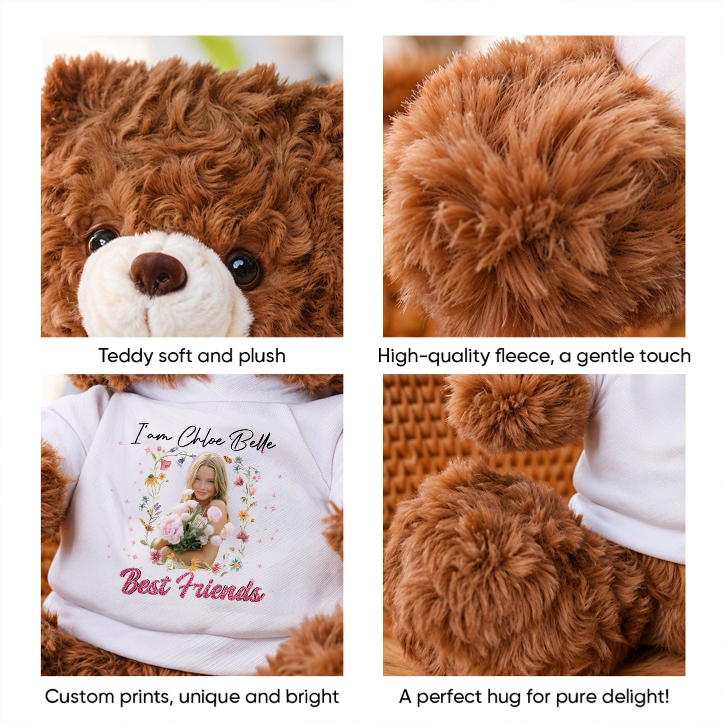 Personalized Teddy Bear Plush for Bestie - Custom Photo and Name - Personalized Plush Bear