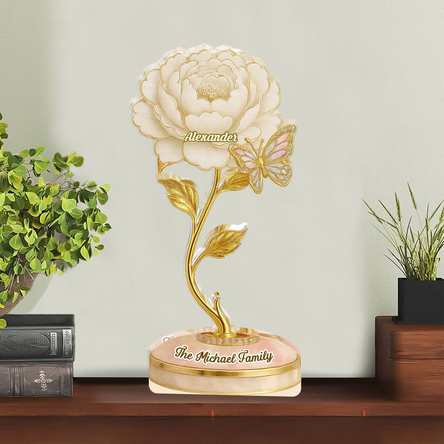 Our Family Flower - Personalized Custom Shaped Acrylic Plaque - Peony Flowers