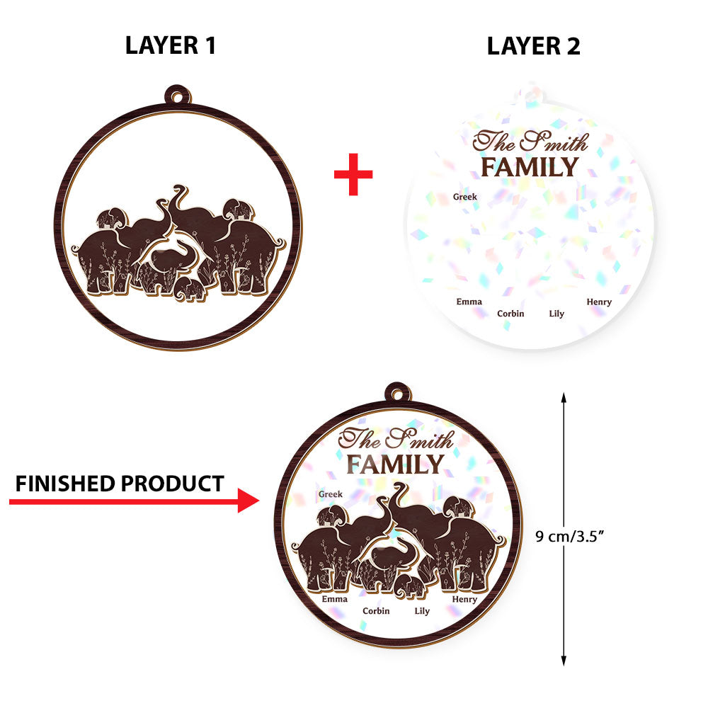 Personalized Elephant Family Name Ornament - Custom Shape Hologram Ornament