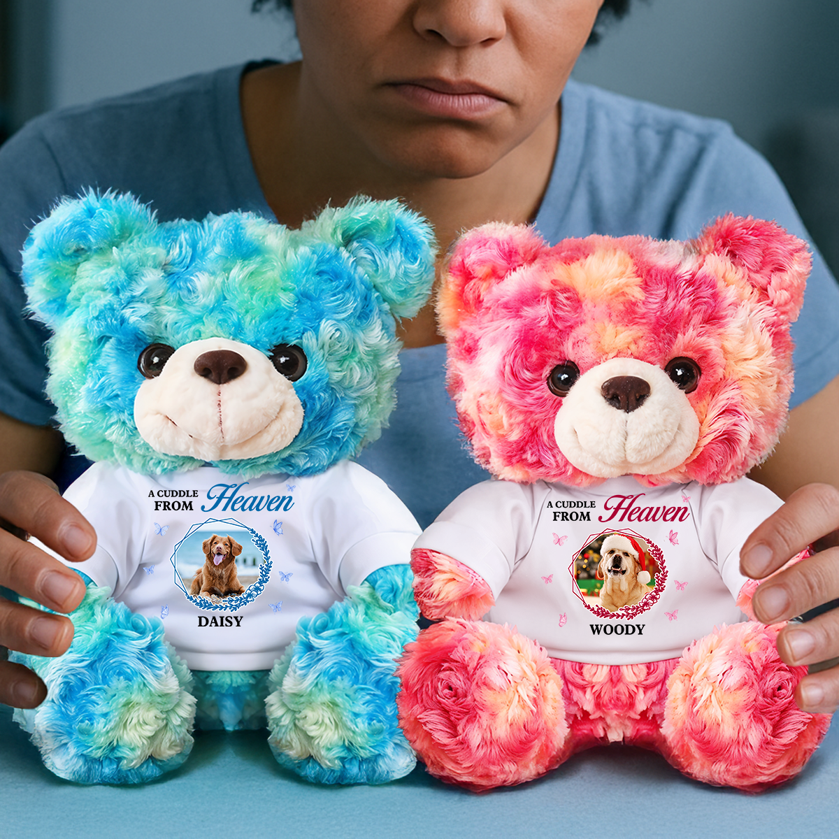 A Cuddle From Heaven - Personalized Pet Memorial Bear Plush - Custom Name and Photo Teddy Bear