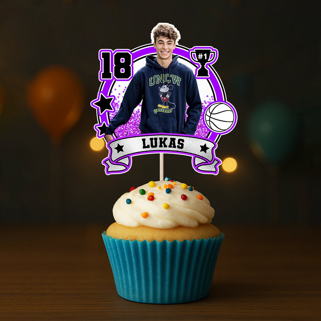 Sport Lover Birthday - Custom Birthday Party Face Cupcake Toppers, Birthday Decorations, Physical Product