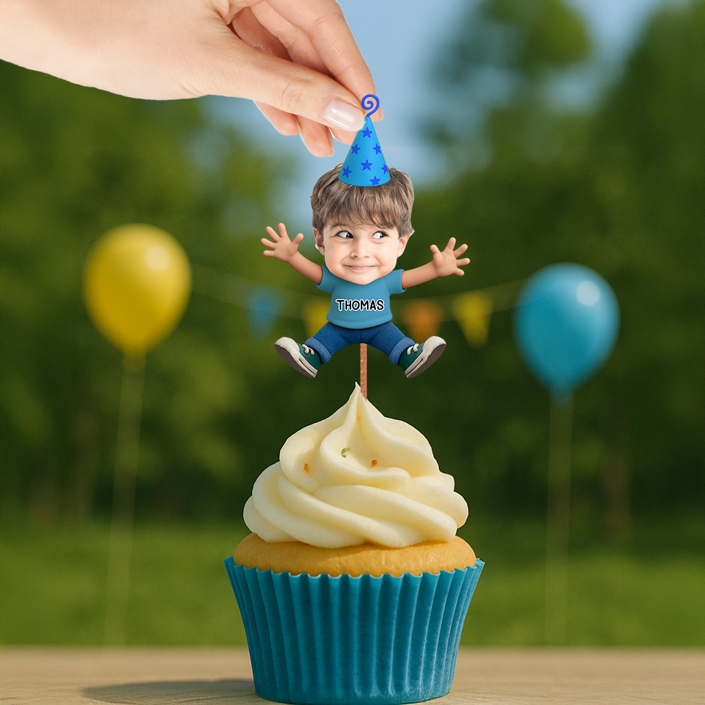 Baby Birthday Face Photo - Custom Birthday Party Face Cupcake Toppers, Graduation Decorations, Physical Product