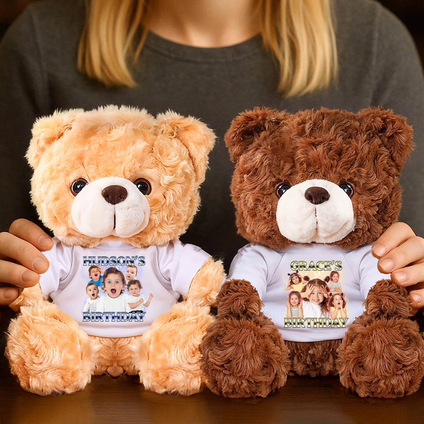 Birthday Teddy Bear Plush - Custom Photo and Name - Personalized Plush Bear