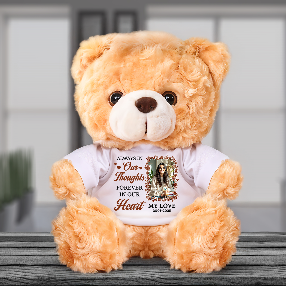 Forever In Our Hearts - Personalized Memorial Bear Plush - Custom Photo and Name Bear