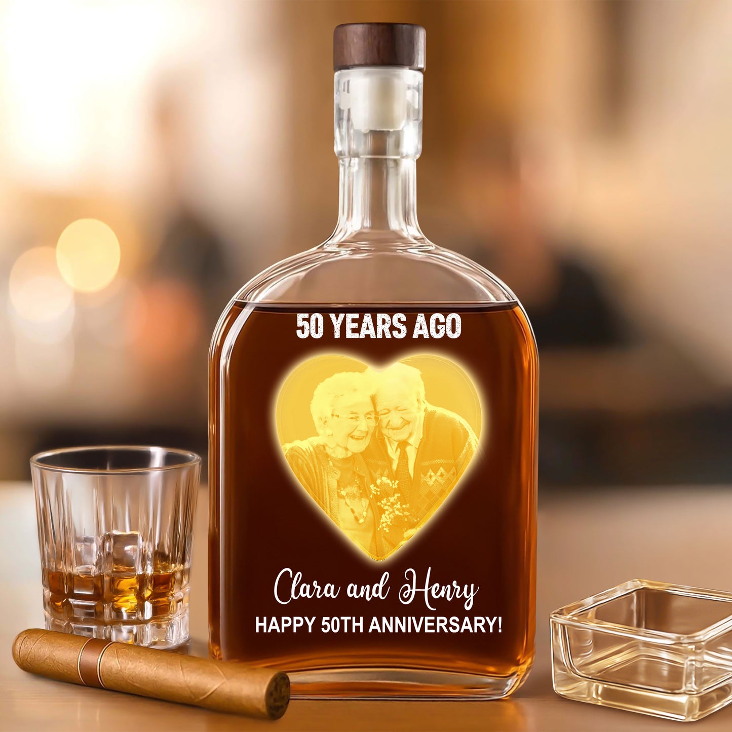 Happy Anniversary Gift - Custom Couple Name and Photo - Personalized Custom Whiskey Bottle