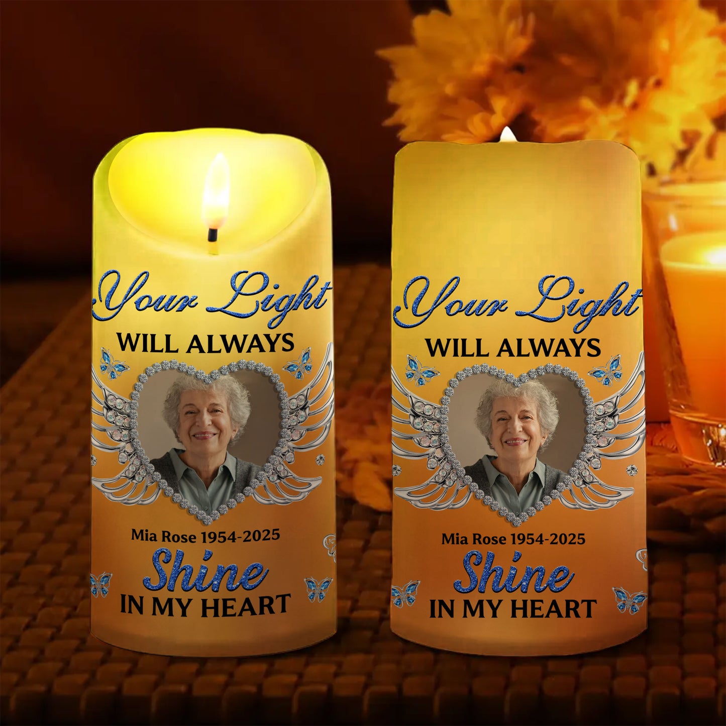 Custom Name and Photo Memorial Gift - Personalizes Memorial Photo LED Candle - Memorial Gift