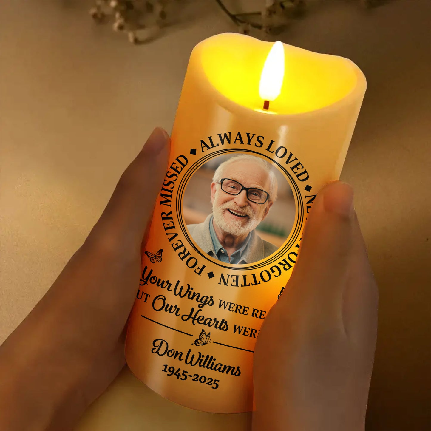 Custom Name and Photo - Personalized Memorial Photo LED Candle - Memorial Gift