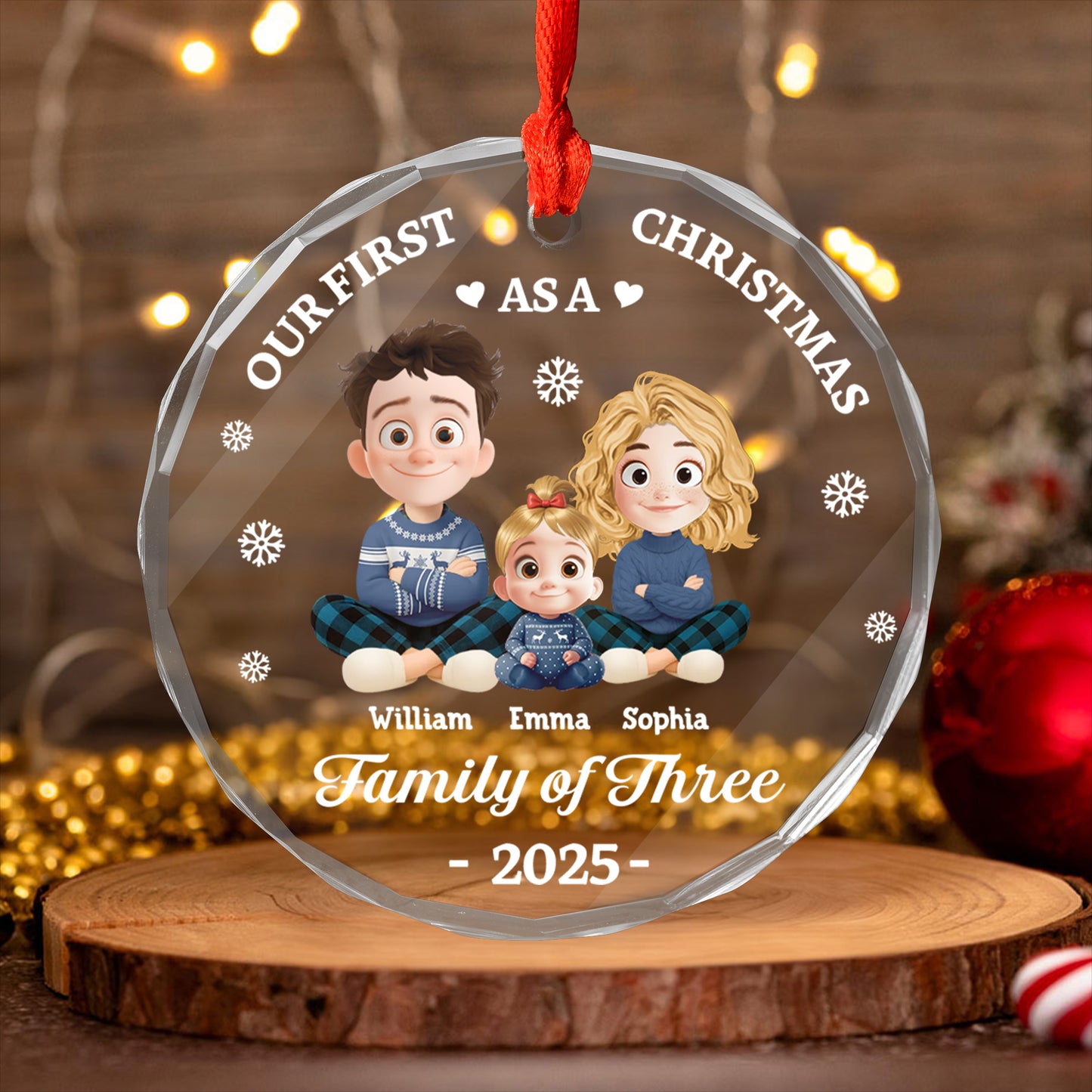 Our First Christmas - Custom Name and Appearance - Personalized Custom Glass Ornament