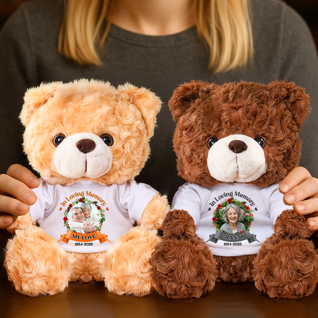 In Loving Memory - Personalized Memorial Bear Plush - Custom Name and Photo Teddy Bear